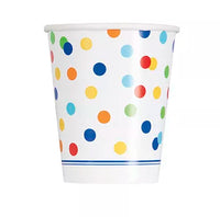 Unique Paper Cups Rainbow Polka Dots 9oz 8pk