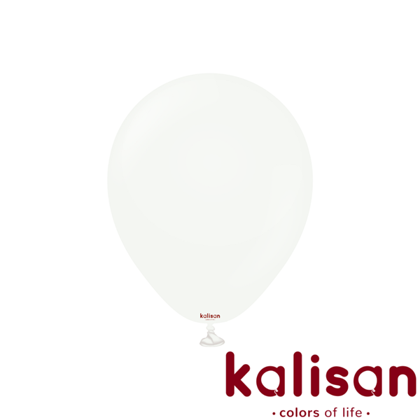 Kalisan Standard White 18-inch latex balloons, 25-pack, ideal for decorations, featuring smooth, round latex balloons.