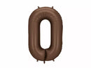 PartyDeco foil balloon in satin mocha with number 0, 34 inches tall, designed for celebrations and party decorations.
