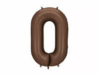 PartyDeco foil balloon in satin mocha with number 0, 34 inches tall, designed for celebrations and party decorations.