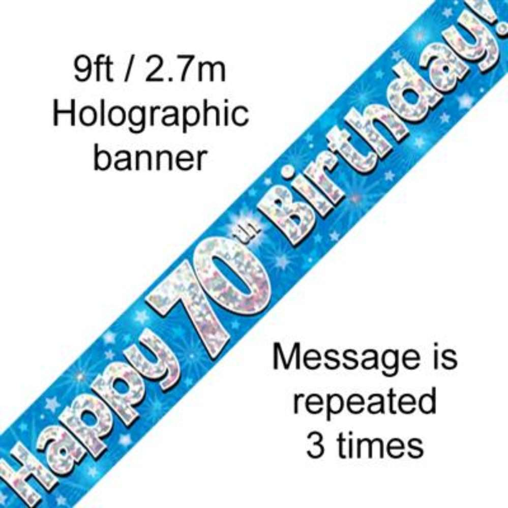 Oaktree Banner Age 70 Blue Holographic 9ft