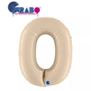 Cream satin foil balloon in the shape of the number zero, 40 inches tall, by Grabo.