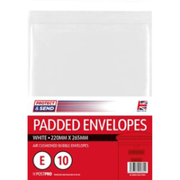 10pk Padded Envelopes Size E 220x265mm White