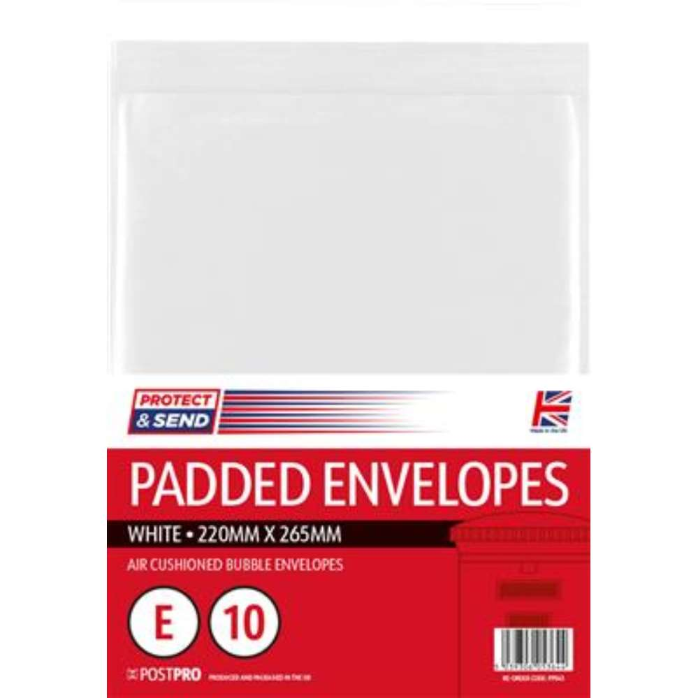 10pk Padded Envelopes Size E 220x265mm White