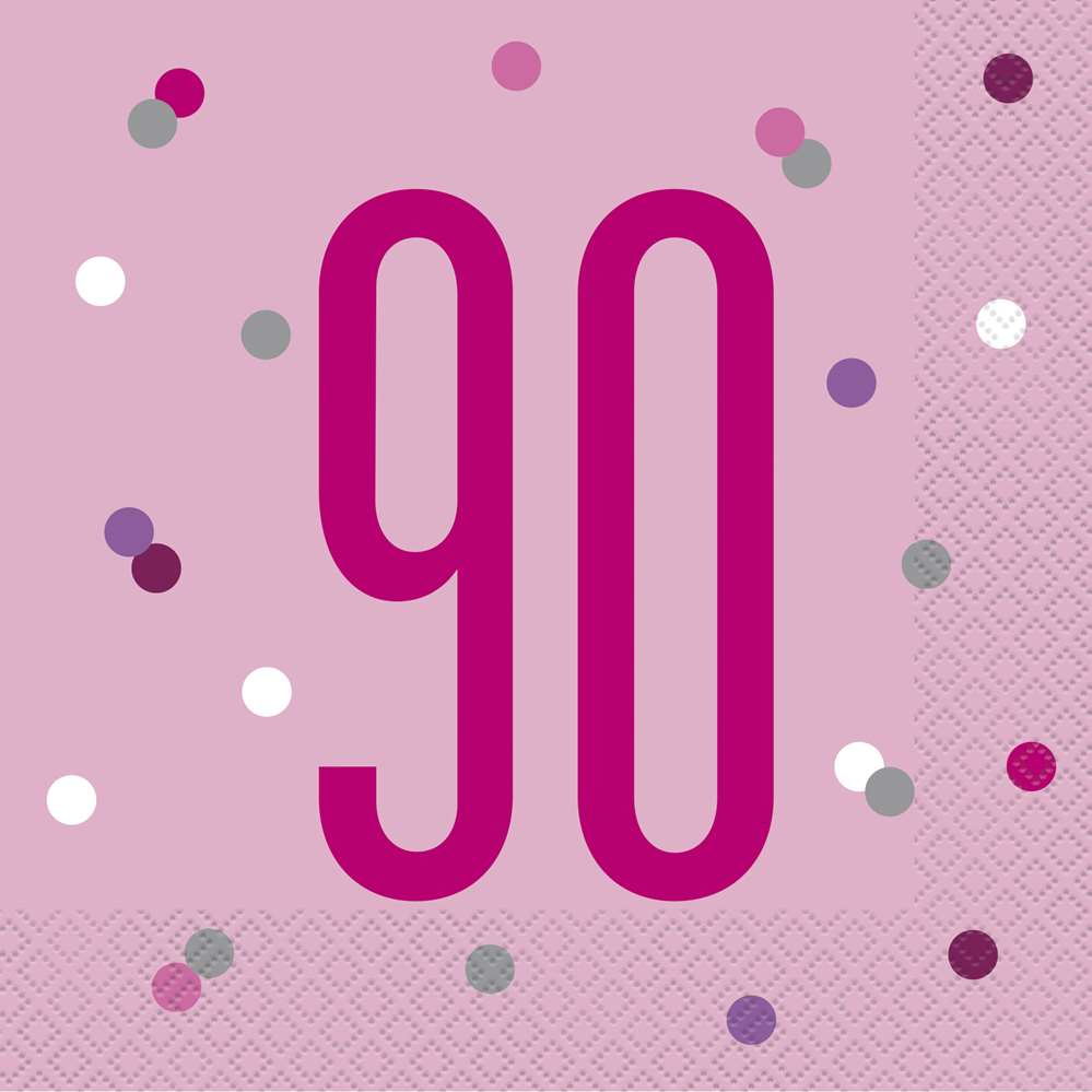 Pink Glitz 90th Birthday Napkins 16pk