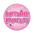Set of six small birthday open badges from Tiger Feet, featuring colorful designs and playful graphics for celebrations.