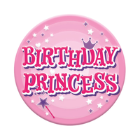 Set of six small birthday open badges from Tiger Feet, featuring colorful designs and playful graphics for celebrations.