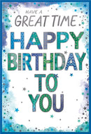 Set of six Simon Elvin C50 birthday greeting cards with colorful open designs, perfect for celebrating special occasions.