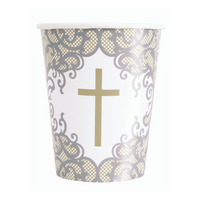 Silver & Gold Fancy Cross 9oz Paper Cups 8pk