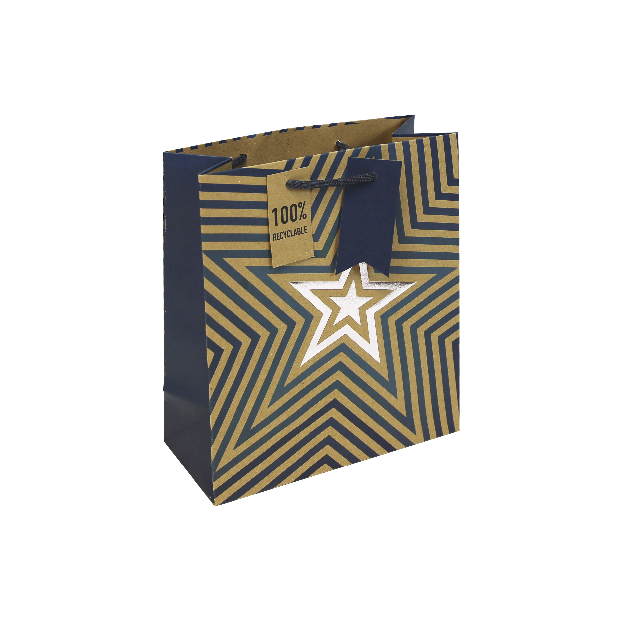 6pk Gift Bag Kraft Blue Stars Medium Bag