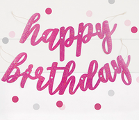 Unique Script Banner Pink Glitz Birthday