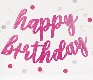 Unique Script Banner Pink Glitz Birthday