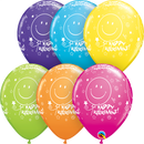 Assorted 11-inch Qualatex printed latex balloons with retirement tropical designs in a 25-pack, colorful and festive for celebrations.