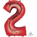 Red 34-inch Anagram foil balloon shaped as the number 2, shiny and festive for celebrations.