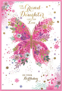 Simon Elvin C50 birthday granddaughter greeting cards, set of six, colorful and festive designs for celebrating a special granddaughter.