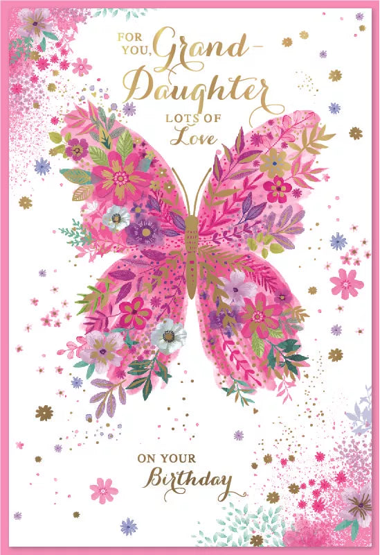 Simon Elvin C50 birthday granddaughter greeting cards, set of six, colorful and festive designs for celebrating a special granddaughter.