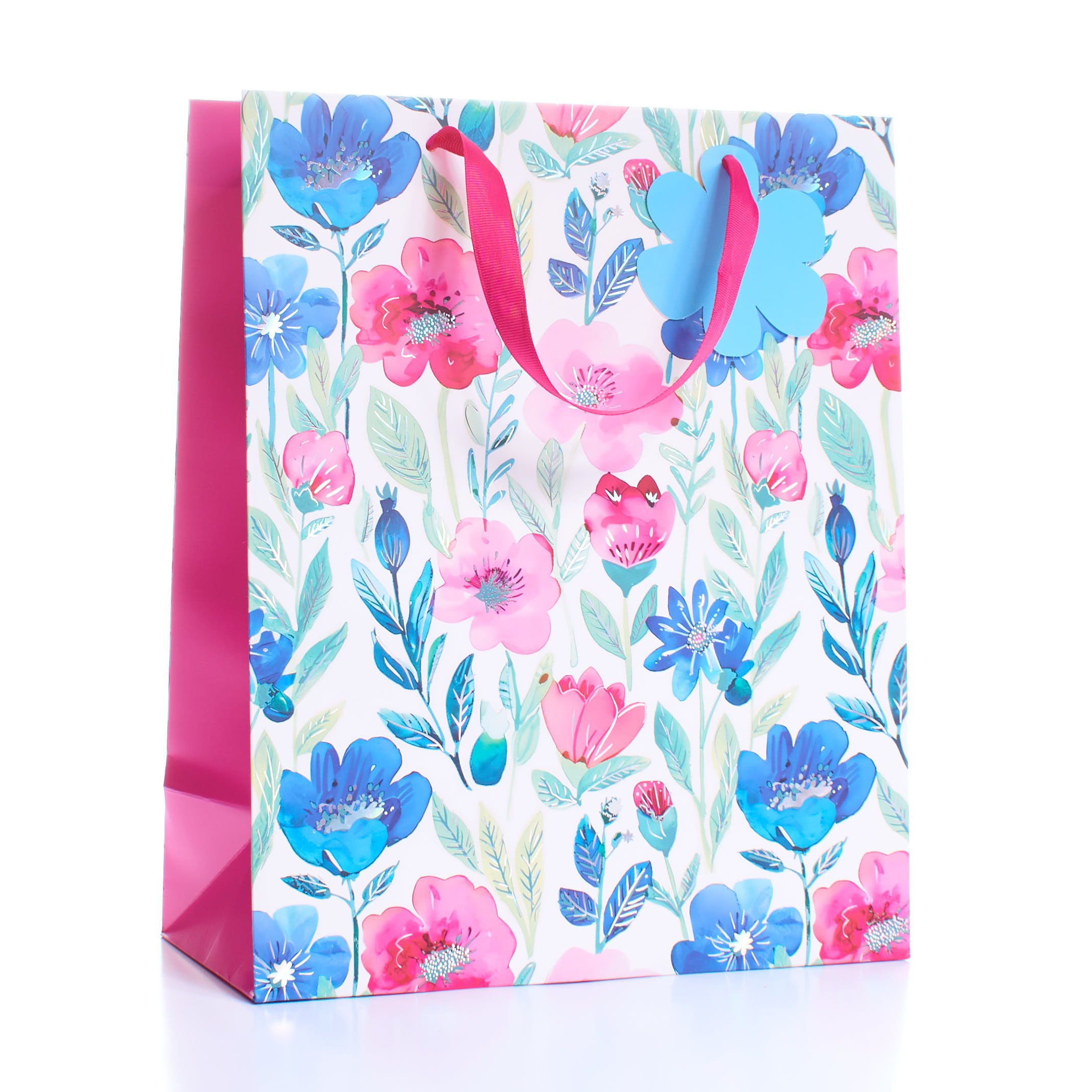 Gift Bag Blue/Pink Floral Large 6pk