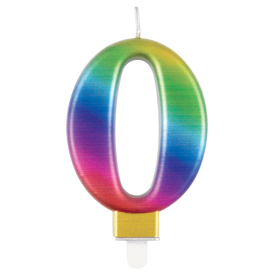 Unique Party Candle Number 0 Metallic Rainbow