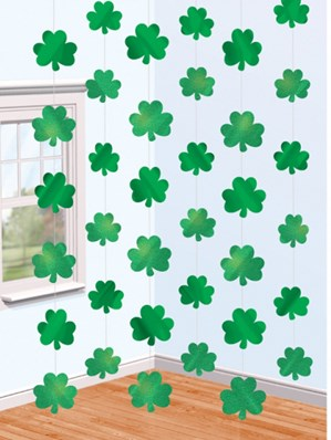 St Patrick's Day Shamrock String Decorations 6pk
