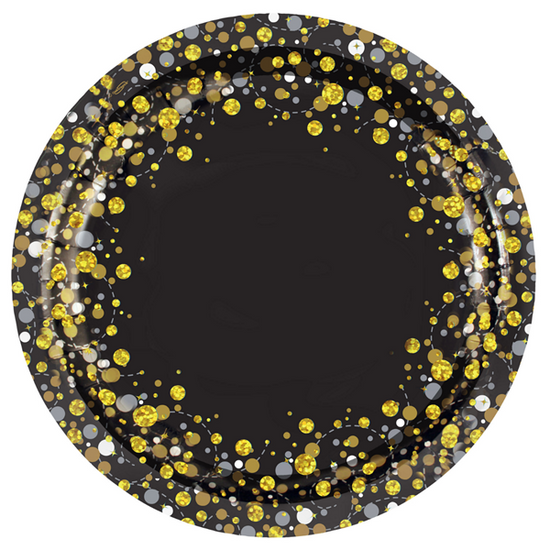 Oaktree Sparkling Fizz Black 9" Plates 8pk