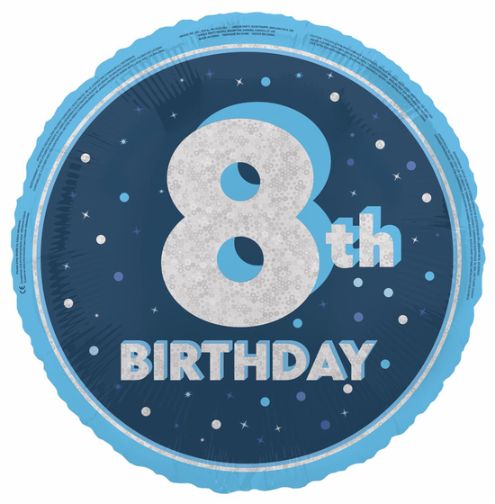 Unique Foil Balloon Blue Glitz Age 8 18"