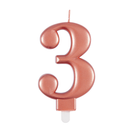 Unique Party Candle Number 3 Metallic Rose Gold