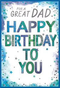 Six Simon Elvin C50 Birthday Dad greeting cards featuring colorful designs and festive messages for Father's Day celebrations.