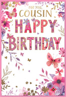 Simon Elvin C50 birthday cousin greeting cards, a set of six colorful cards with festive designs for special occasions.