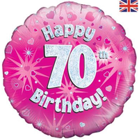 18" 70th Birthday Pink Holographic Foil Balloon