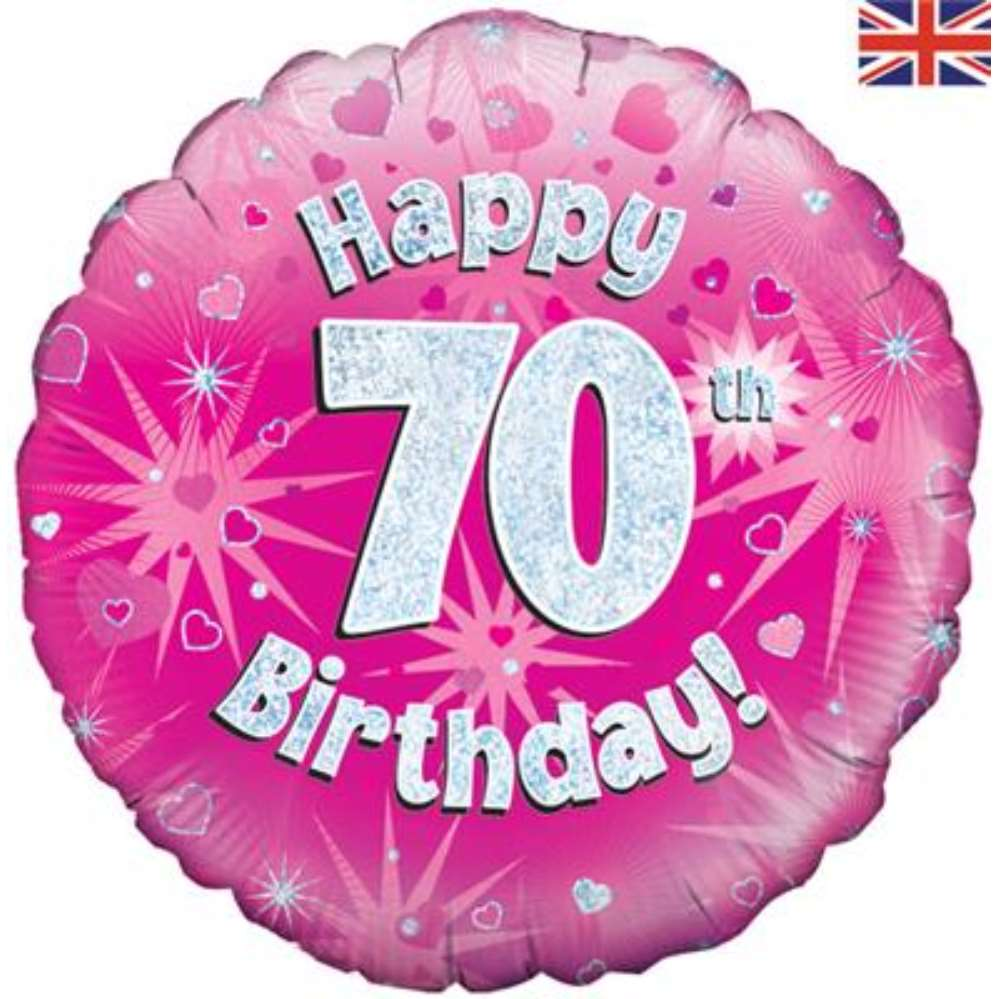 18" 70th Birthday Pink Holographic Foil Balloon
