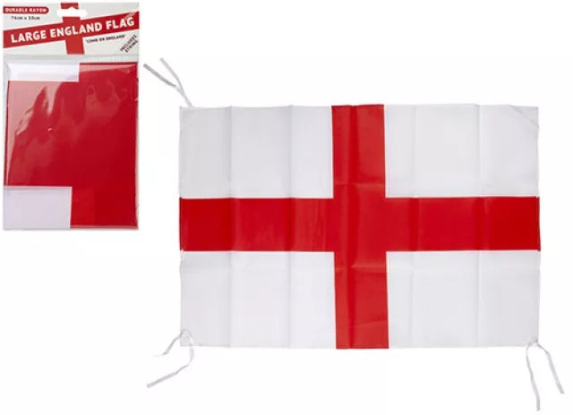 British St George's flag with string, 76x50cm, made by PMS International, displayed hanging with vibrant red and white cross design.