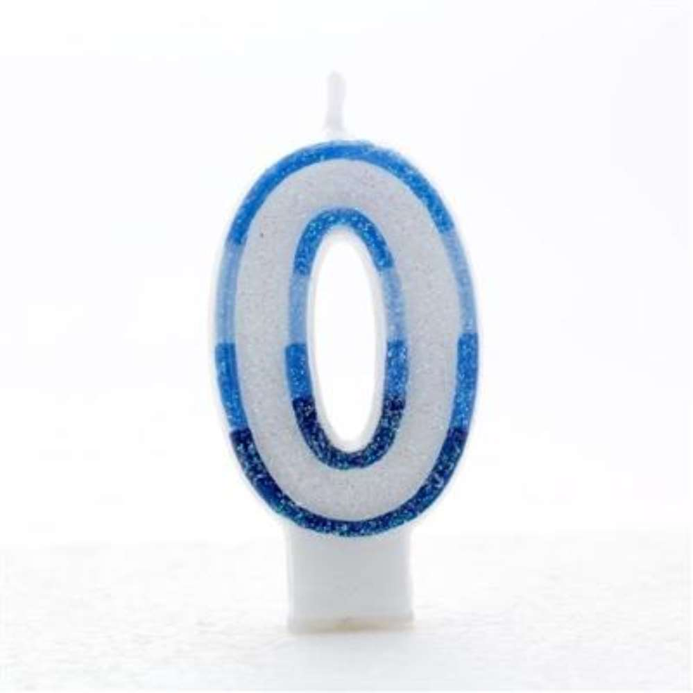 Six blue APAC party candles shaped as the number 0, ideal for birthday celebrations and special occasions.