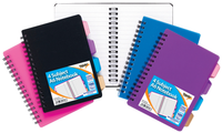 Set of 10 Tiger Stationery A6 4-subject notebooks with 100 sheets each, featuring colorful covers and lined pages.