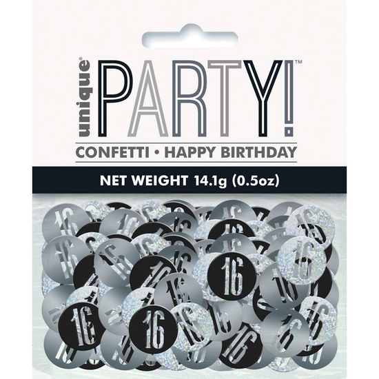 Black Glitz 16th Birthday Foil Confetti 14g
