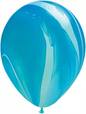 Qualatex Blue SuperAgate 11-inch latex decorator balloons in a 25-pack, vibrant blue color perfect for celebration decorations.