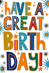 Simon Elvin C50 birthday greeting cards in a pack of six, featuring colorful designs and festive message artwork.