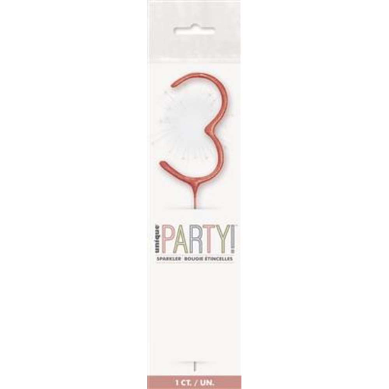 Unique Party Candle Sparkler Number 3 Rose Gold 7