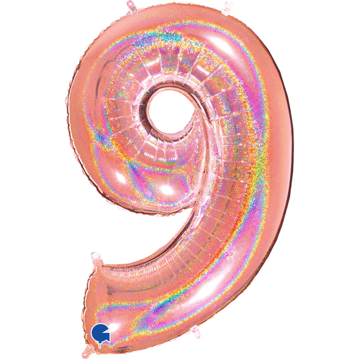 Grabo foil glitter holo rose gold number 9 balloon, 40-inch size, shiny metallic finish, suitable for celebrations and decorations