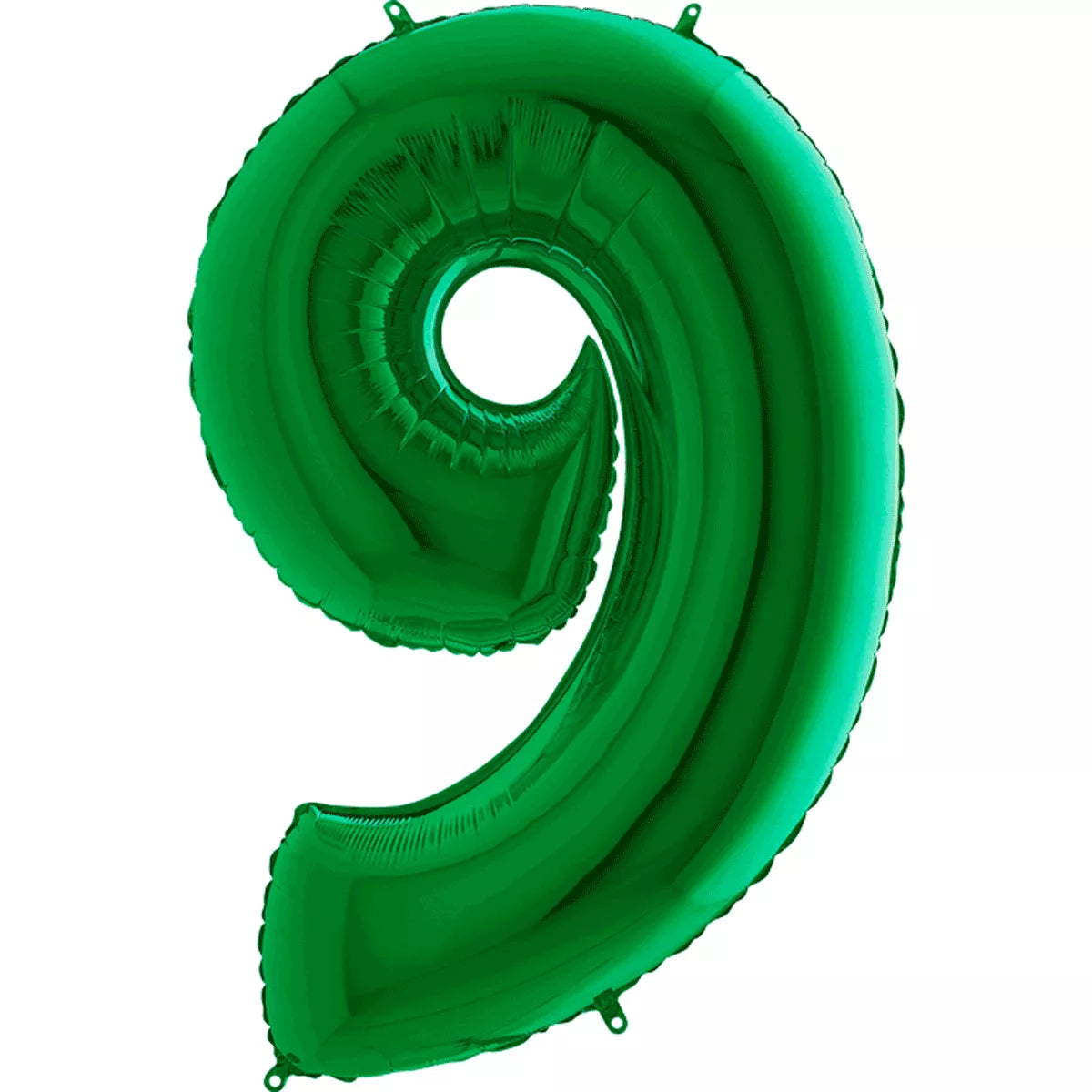 Green Grabo foil balloon in the shape of the number 9, measuring 40 inches, perfect for celebrations and decorations.