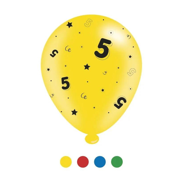 Age 5 Assorted 10" Latex Balloons 8pk