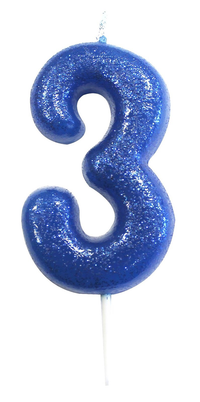Creative Party Candle Number 3 Glitter Blue 7cm