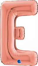 Grabo rose gold foil balloon in 26-inch letter E, shiny and metallic, perfect for celebrations and party decorations.