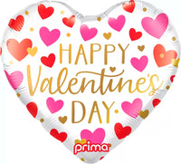 Prima Red, Pink & Gold Hearts 18-inch foil balloon with shiny metallic finish and festive heart design.