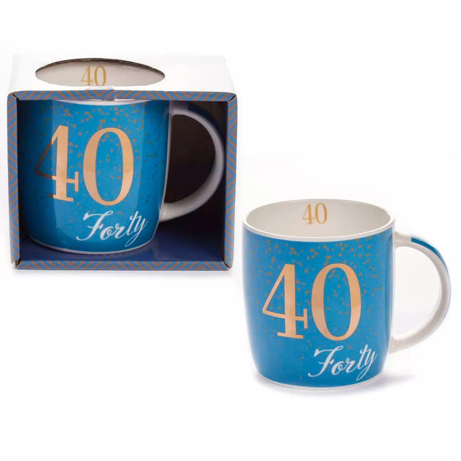 Blue Tiger Feet Mug for age 40, featuring tiger foot designs, made by Tiger Feet, shown in the product image.