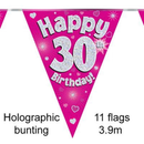 Bunting 11 Flags Pink Holographic Birthday Age 30