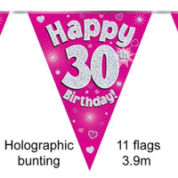 Bunting 11 Flags Pink Holographic Birthday Age 30