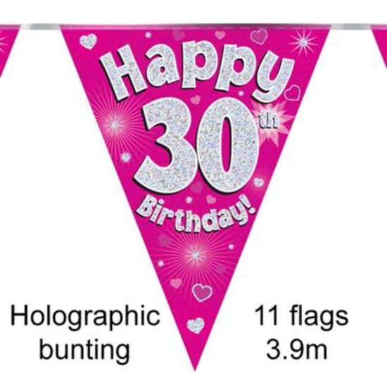Bunting 11 Flags Pink Holographic Birthday Age 30