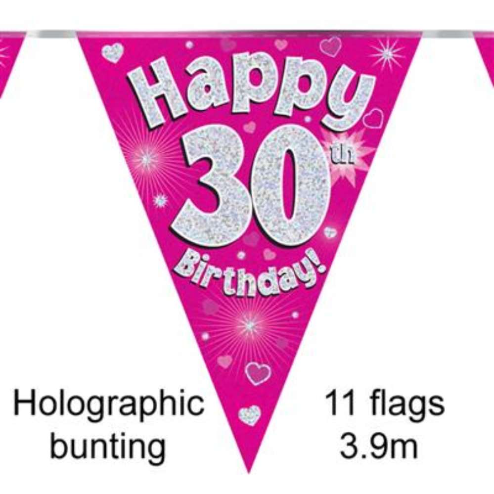 Bunting 11 Flags Pink Holographic Birthday Age 30