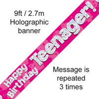 Oaktree Banner Birthday Teenager Hearts 9ft