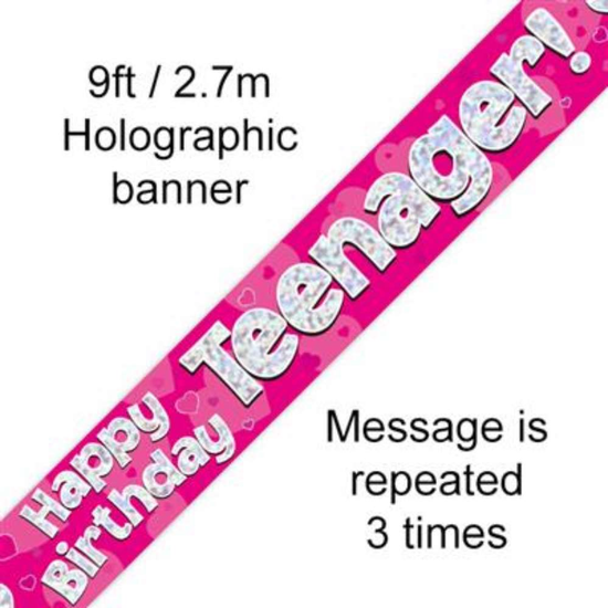 Oaktree Banner Birthday Teenager Hearts 9ft